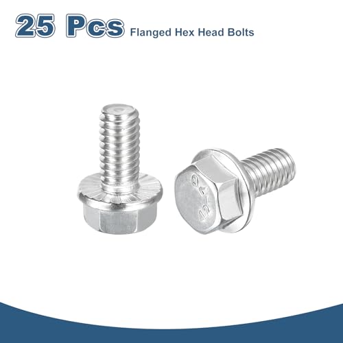 Image of uxcell 25Pcs 5 /16-18 x 5 /8 inch Flanged Hex Head Bolts, 304 Stainless Steel Flange Hexagon Screws, Flange Hex Drive Screws 5.8 Grade for Machinery Industry Home Appliances, Silver