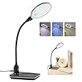 10X 30X Magnifying Glass with Light and Stand, Extra Large Lighted Magnifier Lamp, 3 Color Lighting Modes, 360° Flexible Gooseneck Desk Magnifying Light Hands Free for Jewelry, Reading, Close Work