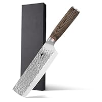 HAZMUSS 16,2 cm Japanisches Gehämmertes Nakiri-Messer, Japanisches Kochmesser aus Kohlenstoffreichem Edelstahl, Bequemer Griff aus Pakkaholz für Haushalt und Küche