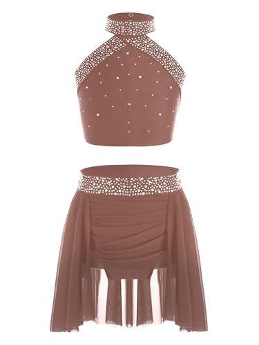 Jhaoyu Vestido de patinaje artístico para niña, sin mangas, con falda de malla, maillot de ballet, traje de gimnasia, tallas 110-170, altrosa, 122-128