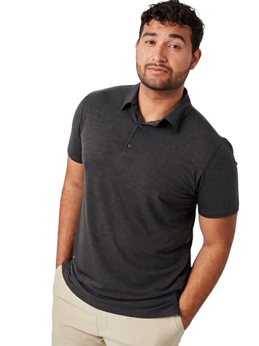 Fresh Clean Threads Mens Charcoal Grey Polo Shirts - Pre Shrunk Soft Fitted Premium Classic Shirt - Mens Polos Cotton Poly T-Shirt Blend - Large