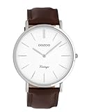 Oozoo Vintage Damenuhr Lederband 40 MM Weiss/Dunkelbraun C9830