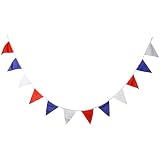 URPIZY Banderines de tela de nailon de 10 m, banderines triangulares de colores rojo, azul y blanco, 25 banderas reutilizables, rojo, blanco y azul