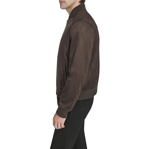 Image of Cole Haan Men's Rib Knit Collar Fully Lined Faux Suede Jacket