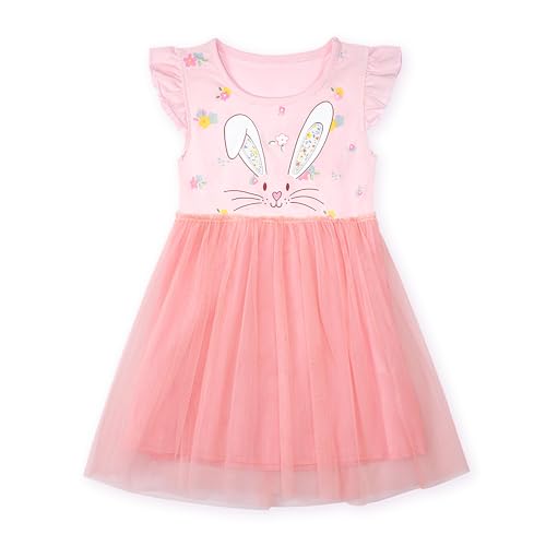 Image of HILEELANG Little Girl Short Sleeve Dress Easter Cotton Casual Applique Tunic Shirt Dresses