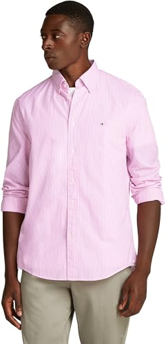 Tommy Hilfiger Camisa Hombre Flex Poplin Classic Regular Fit, Multicolor (Classic Pink/Optic White), 3XL