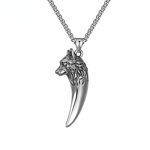 Hip-hop rétro tête de loup titane acier collier loup dent pendentif accessoires cadeau Cover