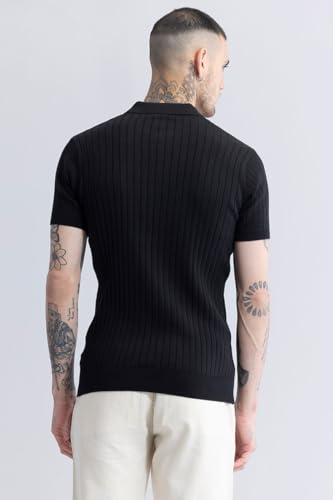 Image of Veirdo Men's Casual Ribbed Polo Collar Knit T-Shirt | Regular Fit Half Sleeve Polo for Men | Flat Knit Textured T-Shirt Perfect for Office, Party, Travel