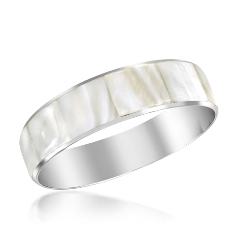 AeraVida Stunning Iridescence White Mother of Pearl Shell Bangle Bracelet