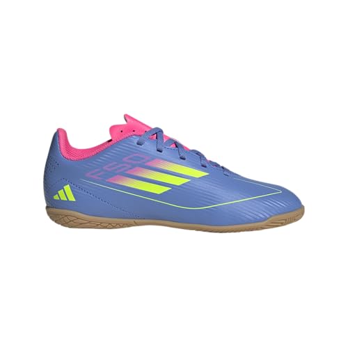 adidas F50 Club Indoor Soccer Shoes (Little Big Kid) Sneaker, Blue Fusion/Lucid Lemon/Lucid Pink, 2 US Unisex