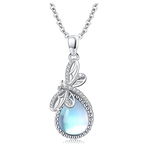 MEDWISE Dragonfly Animal Neckace Sterling Silver Teardrop Moonstone Necklace Animal Necklace Dragonfly Pendant Dragonfly Jewelry Gifts for Women Christmas Necklace Cover