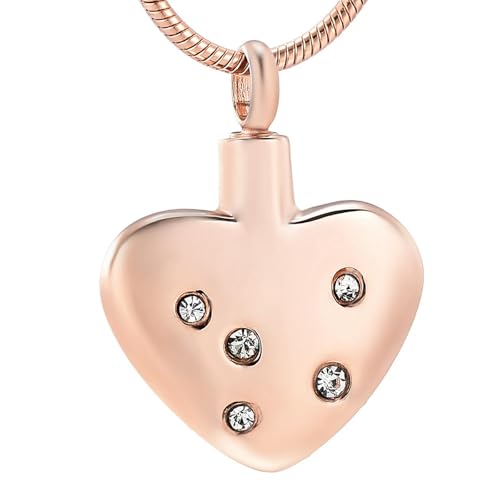 ADENLA Collar de cremación de Cristal con Incrustaciones, joyería para Cenizas, corazón conmemorativo, urna Colgante, joyería de Acero Inoxidable para Recuerdos para Mujeres-Oro Rosa