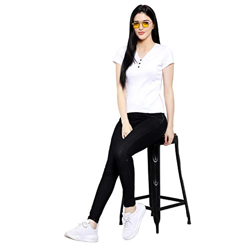Image of Women Solid Slim Fit Henley V-Neck Button Front Short Sleeve Casual Cotton Top