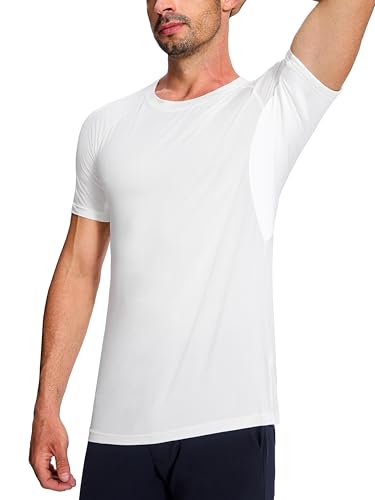 Men's Anti-Odor Sweatproof Undershirt - Sweat Pads Invisible Shirts for Suits Protect Slim Fit Tees White 1 Pack