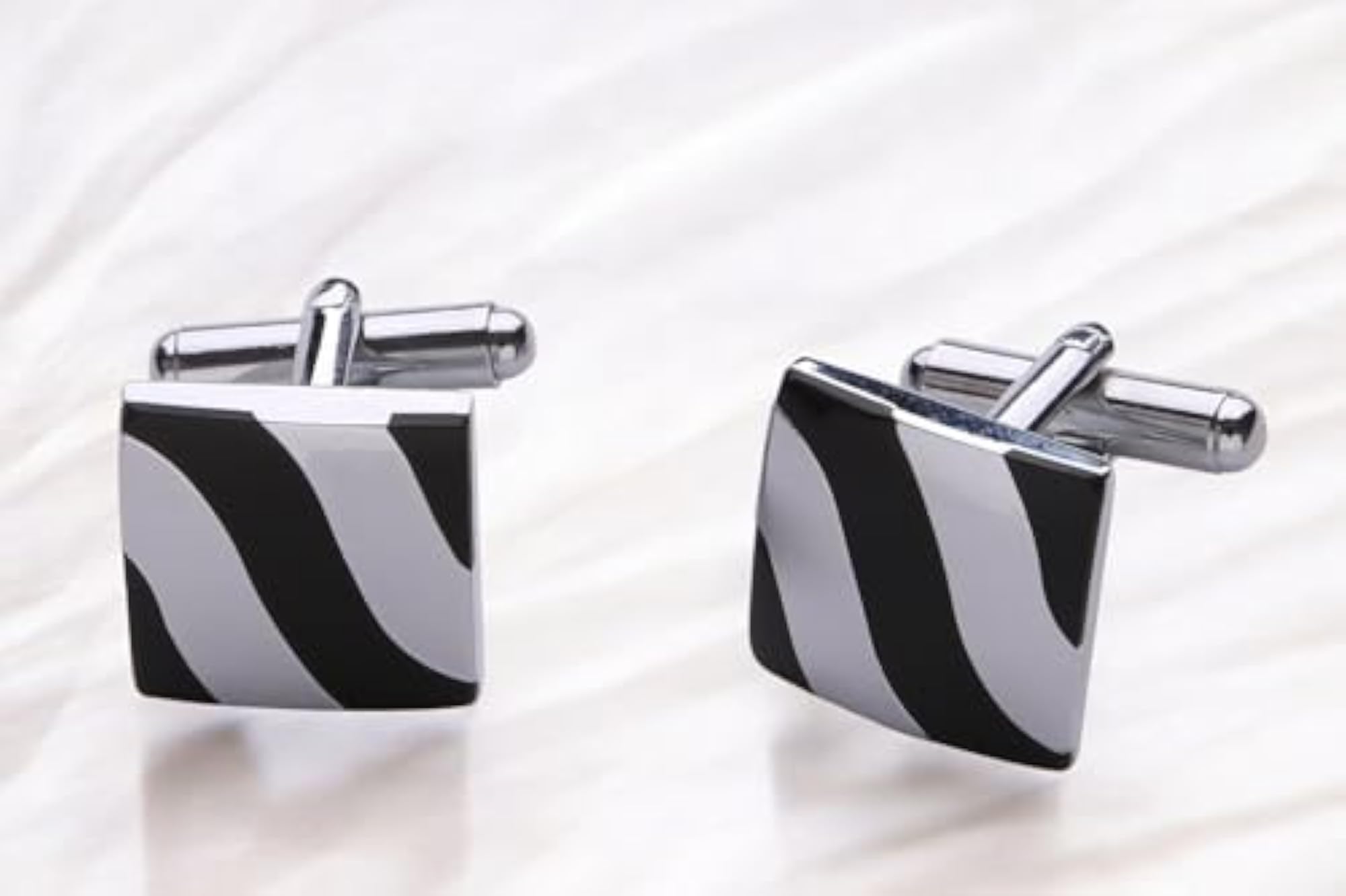 Men's Square Brass Cufflinks in Silver and Black