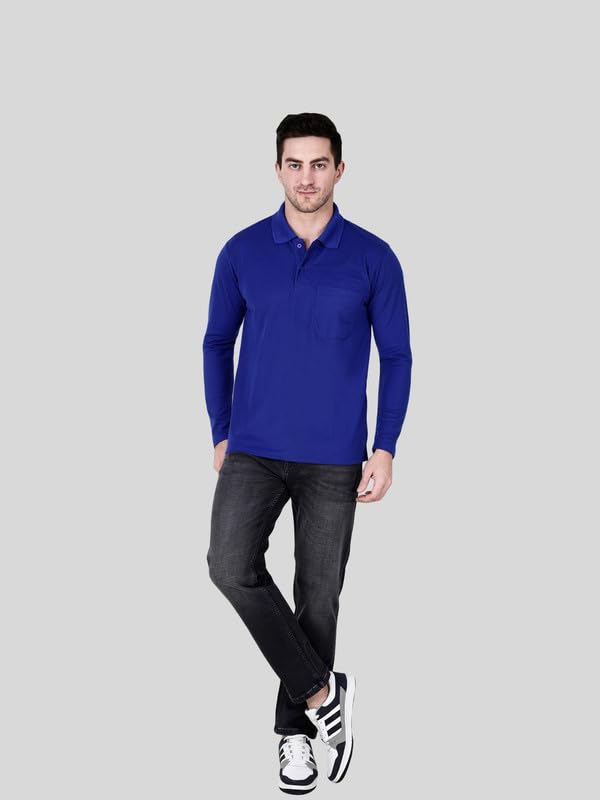 Image of Full Sleeve Men's Polo T-Shirt | Regular Fit, Soft & Breathable Cotton Blend Fabric | Classic Polo Collar, Casual & Office Wear | Available in Sizes M to 6XL, Multiple Colors
