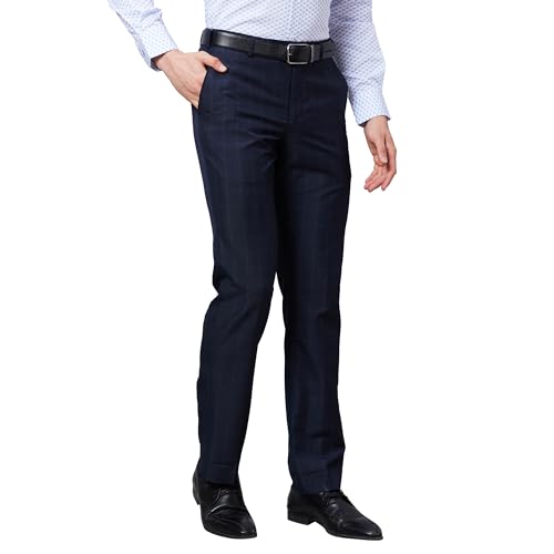 Image of Park Avenue Smart Fit Polyester Blend Checks Pattern Flat Front Formal Trouser