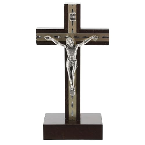 Holyart Crocifisso da Tavolo Legno e Metallo Argentato 15 cm