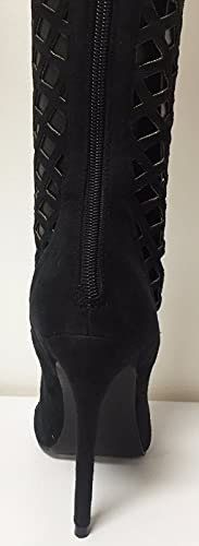 Cr Elnora Gladiator Open Toe Lace Back Full Zipper Thigh High Stiletto Heel Boot Black 73