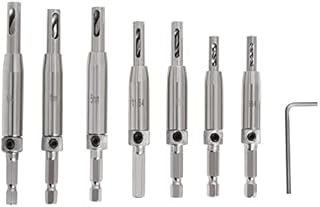 Poweka 8Pcs Self Centering Hinge Drill Bits Set for Door Cabinet Pilot Holes Drill Bit Set HSS Hole Puncher Woodworking Tools5/64'', 7/64'',9/64'', 11/64'', 5mm, 13/64'',1/4''