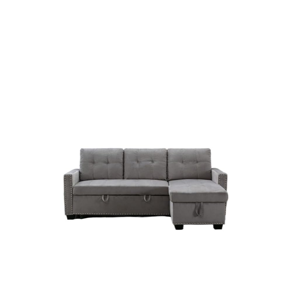 77 Inch Reversible Sectional Storage Sleeper Sofa Bed L-Shape 2 Seat Sectional Chaise with Storage Velvet