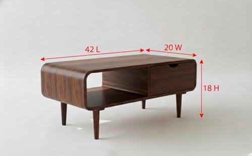Image of Sheeshsam Wooden Center Coffee Table with Drawer Storage - Solid Wooden Coffee Table for Living Room - Tea Table Teapoy Center Piece for Home Sofa Center Table for Living Room (Walnut, Jack)