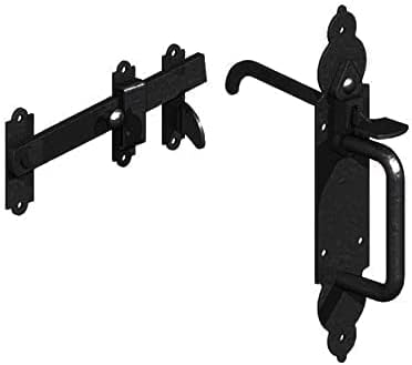 Infinity Decor 10” Heavy Duty Iron Black Ornamental Suffolk Gate Latch Gothic Thumb Catch Set for Outdoor Use