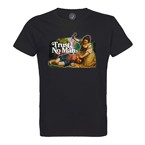 T-shirt homme col rond coton bio trust no man collage vintage pour amateur d'art et humour