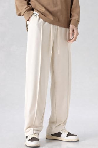 Image of CREVIO Men's Loose Fit Wide Leg Trousers with Elastic Waist & Drawstring - Casual Baggy Straight Pants for Men, Soft Comfortable Lounge Travel Street Style Trousers