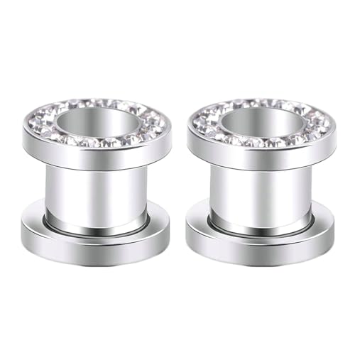 Daesar Tunnel 3MM, Ohr Plugs Edelstahl Silber Hoop mit Zirkonia Ohrringe Piercing Ohrr Tunnel Set