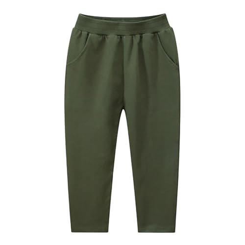 Mjjsk Pantalones deportivos lisos para niños, clásicos, suaves, informales, para la escuela, correr, pantalones deportivos de polietileno, cintura elástica, cómodos, verde, 3-4 años
