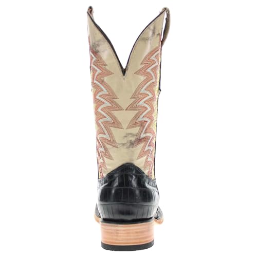 Image of Vaccari Men's Navarro Genuine Alligator Tail Leather Broad Square Toe Cowboy Boots