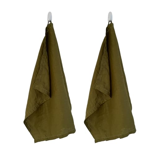 Linen Kitchen Dish Towels Set of 2 (Olive Green)