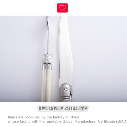 KeepingcooX® Laguiole Steak Knife with Ivory Handle, Serrated Blade, Stainless Steel Dinnerware/Tableware/Flatware/Cutlery Set of 6, Gift Box, Reputable Global Manufacturer with Certificate (GMC)