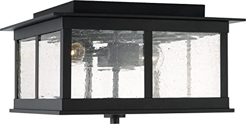 Capital Lighting 943836BK Barrett Antiqued Glass Square Outdoor Flush Mount Ceiling Light, 3-Light 180 Total Watts, 8" H x 13" W, Black
