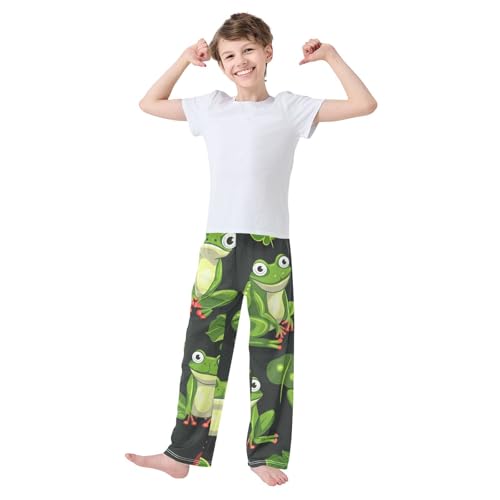 ZZXXB Frog Strawberry Print Boys Long Pants Soft Trousers Elastic Waist Kids Lounge Bottoms with Pockets S-XL2
