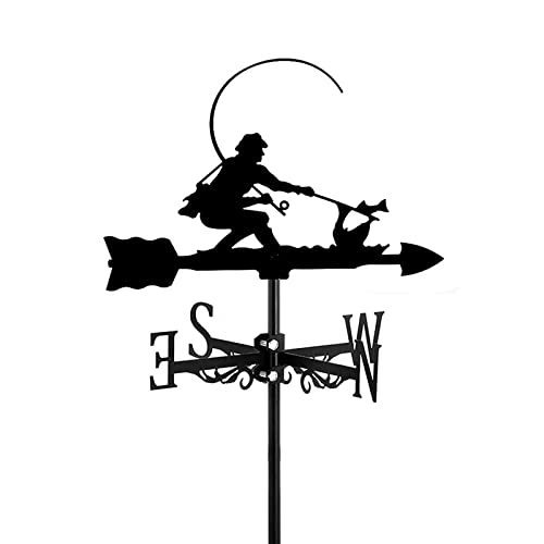 ZNEL Pêcheur avec Bateau Et Poisson Girouette en Acier Inoxydable Décoration Outil De Mesure Indicateur De Direction du Vent pour Jardin sur Le Toit Extérieur,Fisherman Cover