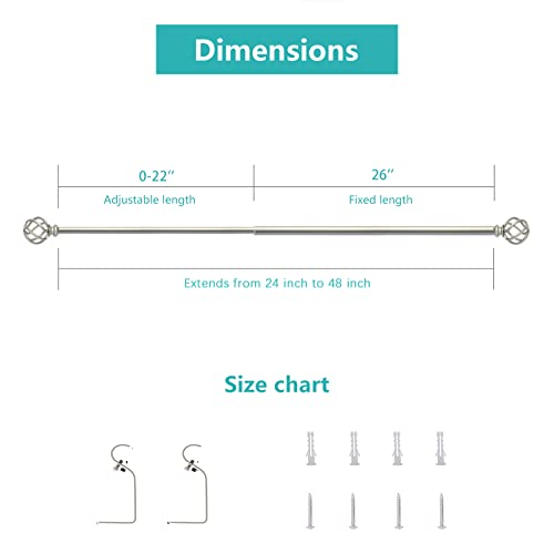 Alinaart 2 Pack Decorative Window Curtain Rod With Brackets- Hollow Design 3/4'' Inch Pole, 28 To 48 Inch Adjustable Side Curtain Rod Antique Silver #TOP1