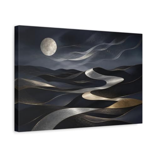 Impression sur toile de dunes abstraites bleu nuit et touches d'or poétiques
