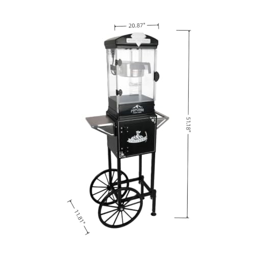 Image of Popcorn Machine with Cart, 10 Oz Kettle Makes Up to 3.5 Gallons, Vintage Popcorn Maker with Storage Cabinet & Scoop, Movie Theater Style Popper for Party, Black