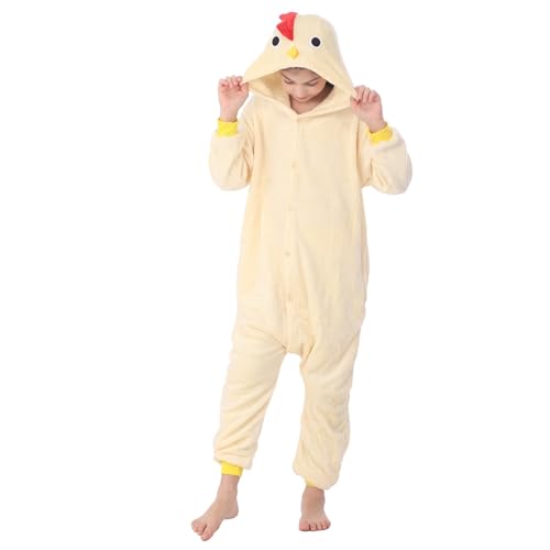 WOYASIM Flannel Animal Costume Onesie Kids Halloween Costumes for Girls Boys One Piece Easter Cosplay Chicken 120