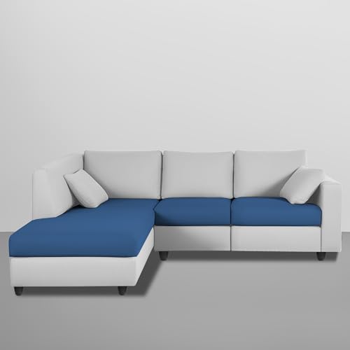 Image of Florian LHS 4 Seater L Shape Sofa Set for Living Room (Blue Grey Fabric) Premium Fabric Sofa