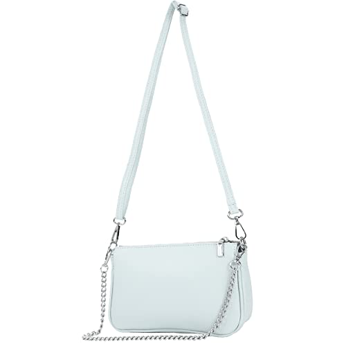 modamoda de - T237 - Bolso bandolera pequeño pequeño de piel italiana, azul claro, small