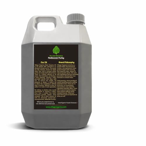 Image of Village-Organica Cold-Pressed Black Sesame Oil 5 Litre HDPE Can | 100% Pure & Natural | Bulk Cooking, Skin & Hair Care | Antioxidant & Nutrient-Rich Wellness Oil