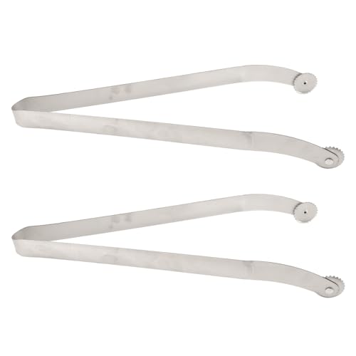 BBQ Sausage Turning Tongs Stainless Steel Long Handle BBQ Kitchen Grill Flipping Tong for Turning Bacon Steak Meat Vegetables Outdoor Grilling Indoor Cooking 38cm 2PCS