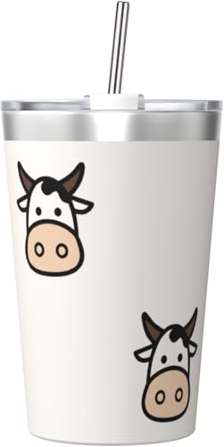 魔法瓶 かわいい 牛 漫画 乳牛柄 タンブラー 350ml ステンレス製 水筒蓋とストロー付き 真空断熱漏れない 持ち運び 直飲み 子供 通勤 通学 かわいい おしゃれ プレゼント