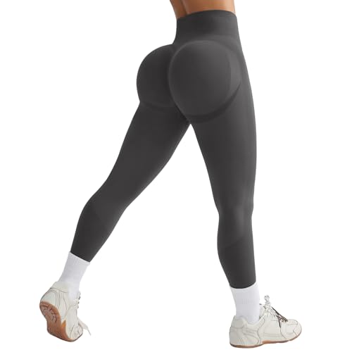 Lishang Mallas Deporte Mujer Cintura Alta Leggins Deportivos Mujer Push Up Sin Costuras Leggins 3D Anticeluliticos Elástico para Gym Yoga Entrenamiento Gris Oscuro Puro M