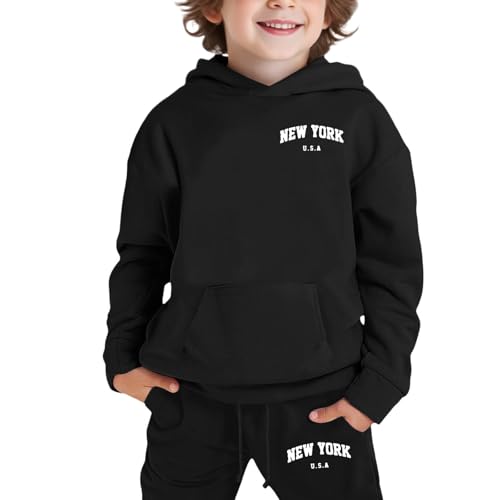 New York Girls' Jogger Set 2 Piece Soft Fleece Athletic Pullover Hooded Sweatshirt and Jogger Sweatpants with Pocket2