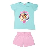 Paw Patrol Schlafanzug für Mädchen - So Cute! Kinder Pyjama Set Kurzarm Oberteil mit Hose Türkis/Rosa (as3, Numeric, Numeric_110, Numeric_116, Regular, 110-116)