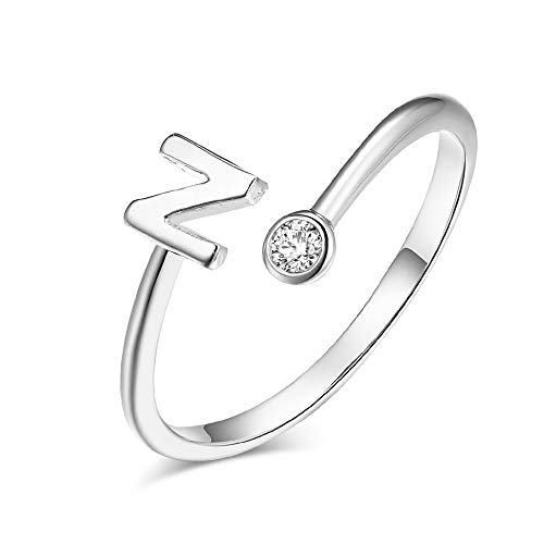 choice of all Adjustable Silver Initial Ring Crystal Alphabet Letter Finger Ring for Women (N)